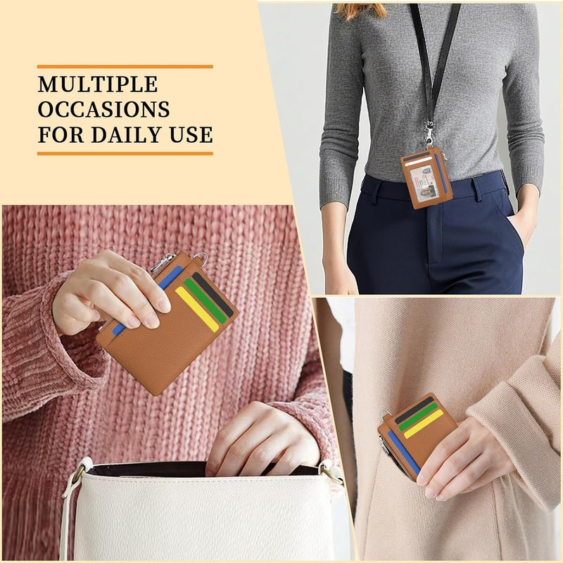 Hancynir Minimalist Small Wallet Women Credit Card Holder, RFID Blocking Slim Mini Card Wallets Cute Front Pocket PU Leather Card Case Thin Travel Zipper Coin Cash for Ladies Men Wallet Gifts Brown - Image 3